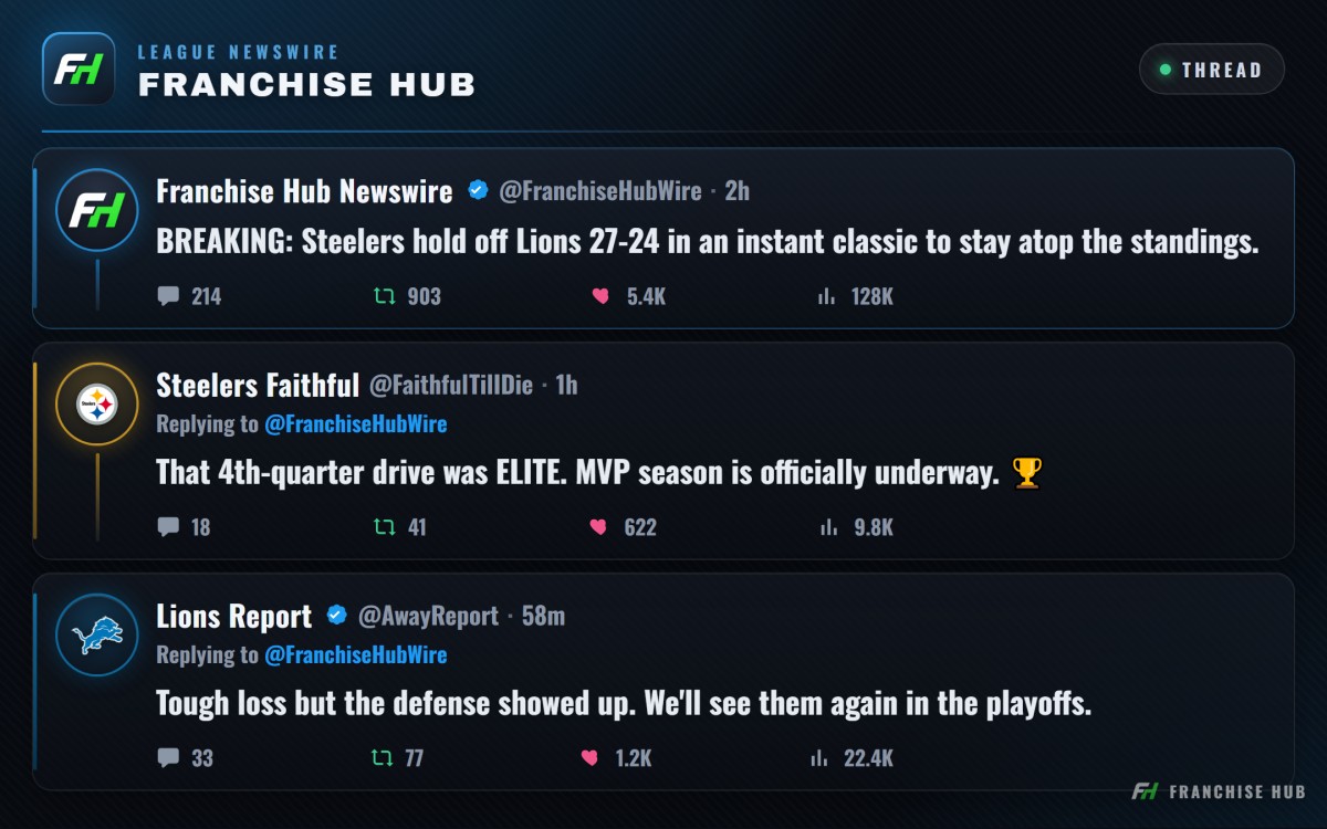 Newswire thread card with replies